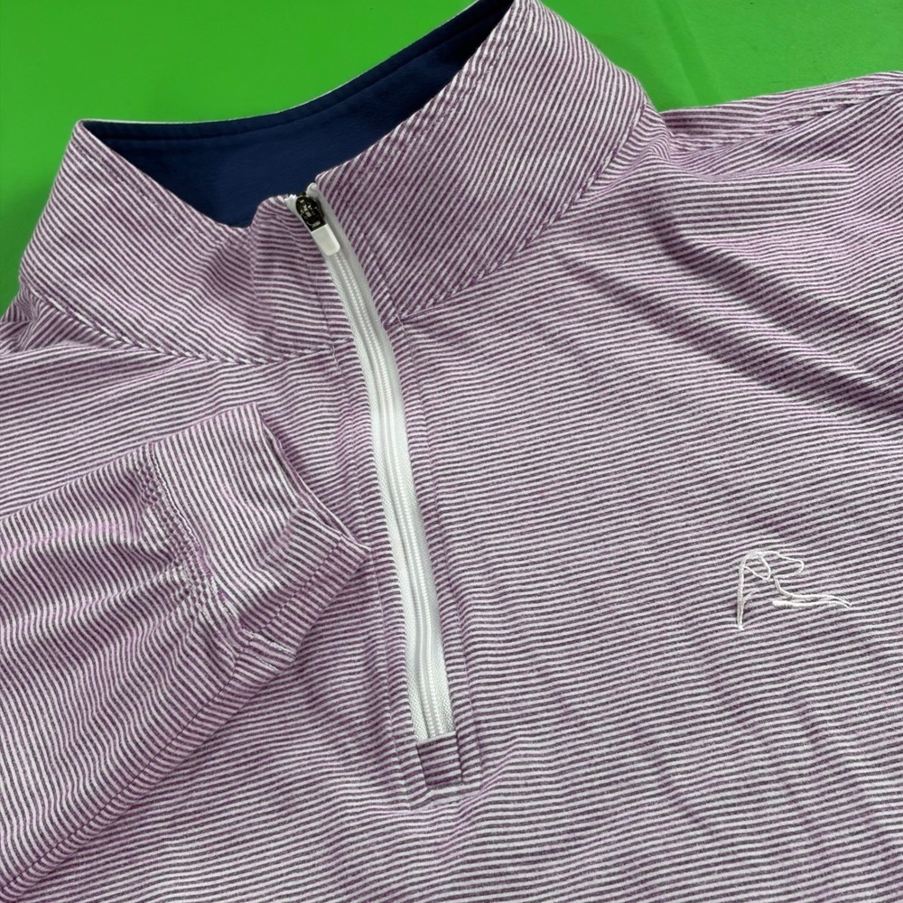 Rhoback 1/4 Zip Performance Pullover Mens L Purple Micro Striped Golf Shirt Logo